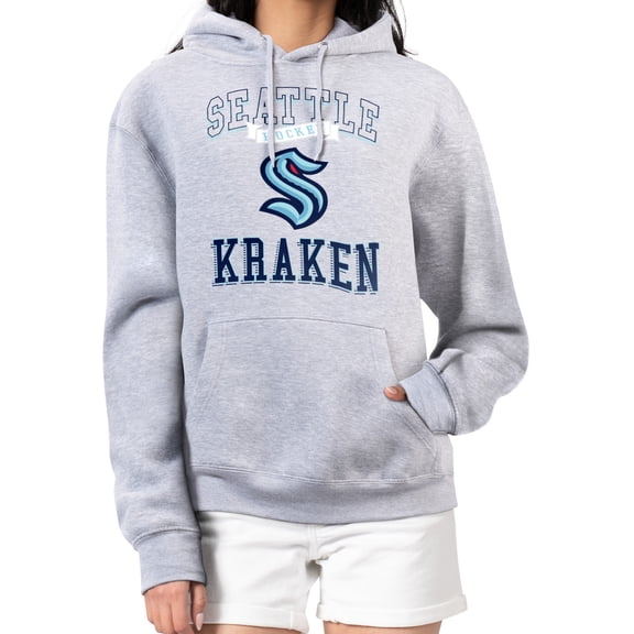 Women's G-III 4Her by Carl Banks Heather Gray Seattle Kraken Team Logo Tri-Blend Fleece Pullover Hoodie