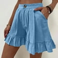 thumbnail image 3 of Linen Shorts for Women Elastic Waist Solid Color Casual Wide Leg Ruffle Hem Shorts Loose Fit Comfy Pockets Shorts, 3 of 6
