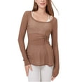thumbnail image 2 of Aloohaidyvio Long Sleeve Tops for Women No Boundaries Trendy Spring See Through Sheer Blouse Slim Fitted Going Out Layering Shirts, 2 of 6