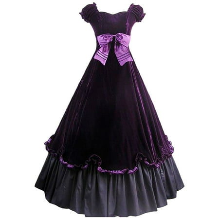 Tumotour Gothic Dress For Women Bow Sleeveless Square Neck Corset Costume Off Shoulder Pleated Tiered Dress Halloween Dresse Splice Color Vintage Gothic Medieval Steampunk Dress Gown