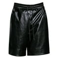 thumbnail image 2 of zeranth Men Summer Shorts Elastic Drawstring Waist Faux Leather Shorts Pockets Solid Color Wide Leg Shorts Streetwear, 2 of 7