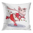 thumbnail image 1 of RYLABLUE Housse de Coussin Mignonne Cochon Patinant Elle en Cardigan Rouge Dessin, 1 of 1