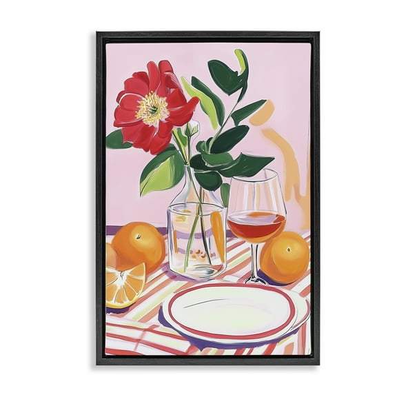 Stupell Industries Pastel Hued Table Setting Floral Painting Black Floater Framed Canvas Art Print Wall Art, 17 x 25