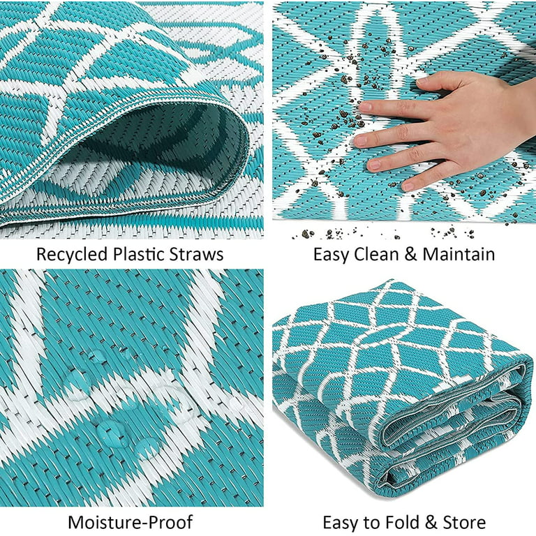 Findosom 9'x12' Reversible Outdoor Mats, Patio Outdoor Rugs, Plastic Straw  Rug, RV Outdoor Mats, Camping Rugs Waterproof Large Outdoor Area Rug for  Outdoor, RV, Camping, Patio, Picnic Teal 