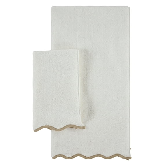 My Texas House Whitney Scallop Border Cotton Hand and Bath Towels, Ivory (2 Count)