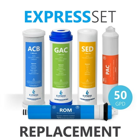 Side Water - Express Water – 6 Month Reverse Osmosis System Replacement Filter Set – 5 Filters with 50 GPD RO Membrane – 10 inch Size Water Filters