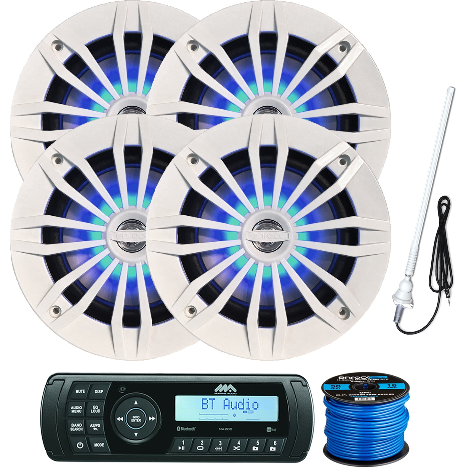 Jensen Marine Audio MA200 AM/FM/USB/Bluetooth Waterproof Stereo, 4 x