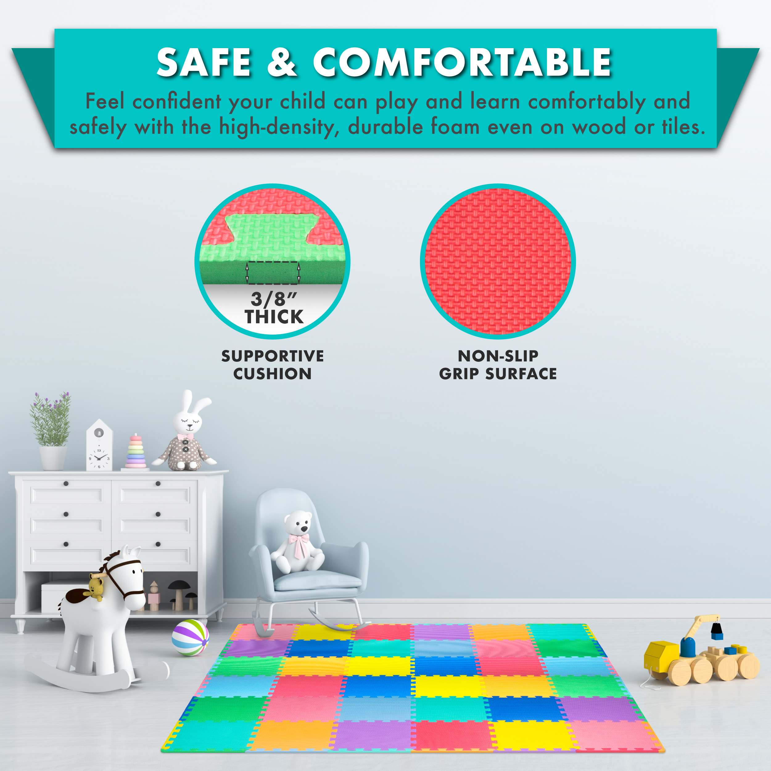 ProSource Kids Solid Colors Foam Puzzle Floor Play Mat, 36 or 16 tiles - image 4 of 6