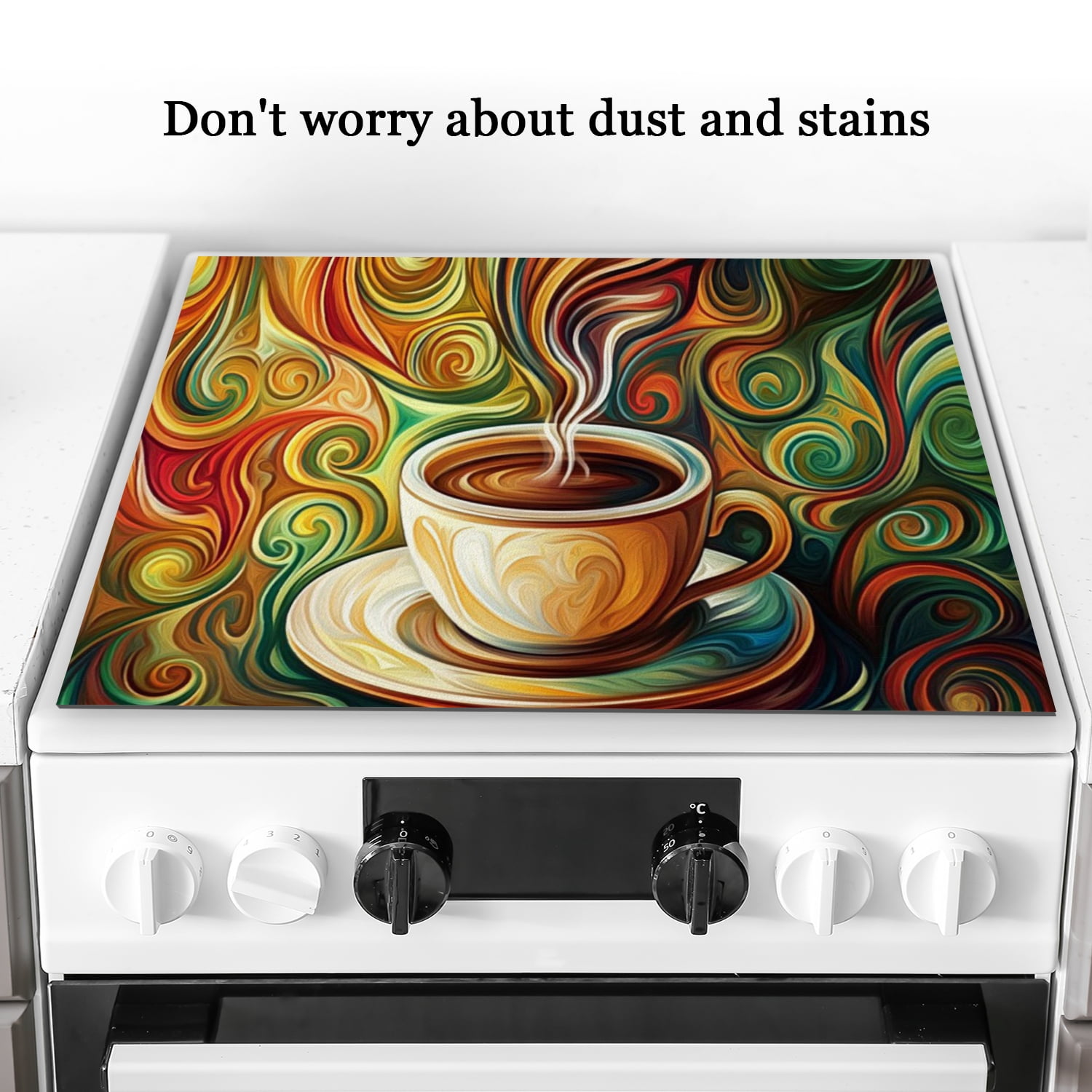 Square Cover for Gas Stove Top, Cup of Coffee Vintage Heat Resistant Gas Burner Stove Covers, Glass Induction Cooktop Protector Mat for Kitchen RV (28×20 Inch)