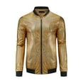 thumbnail image 5 of INSPIRE CHIC Holographic Varsity Jackets for Men's Full Zip Up Party Shiny Metallic Bomber Jackets L Golden, 5 of 6