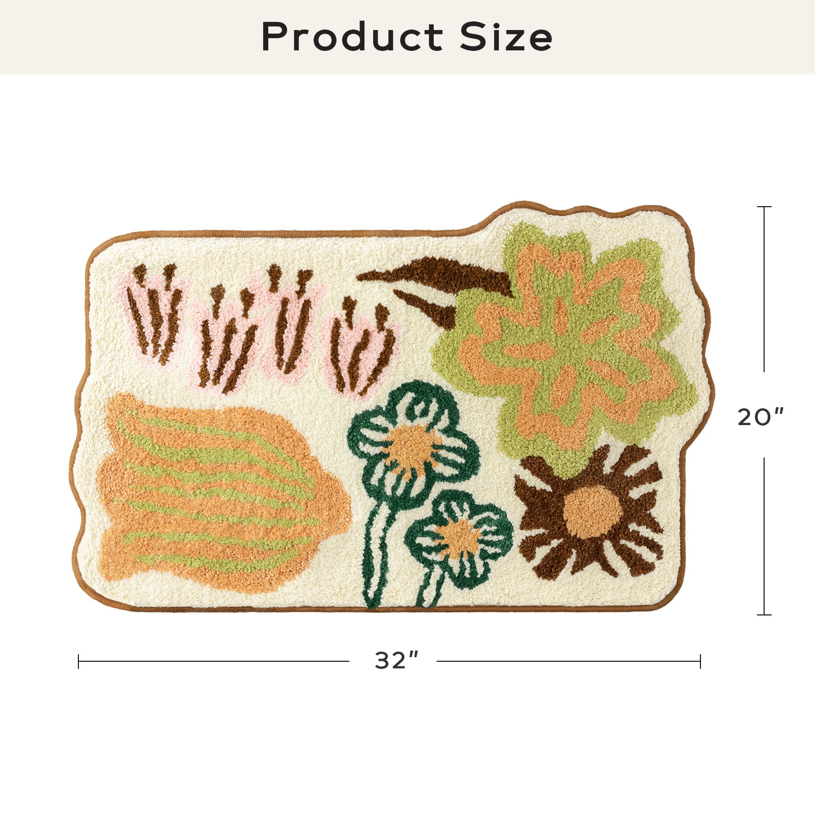 Phantoscope Floral Tufted Bath Mat, Soft Shaggy Non-Slip Water Absorbent Bathroom Rug, Beige, 20 x 32 in
