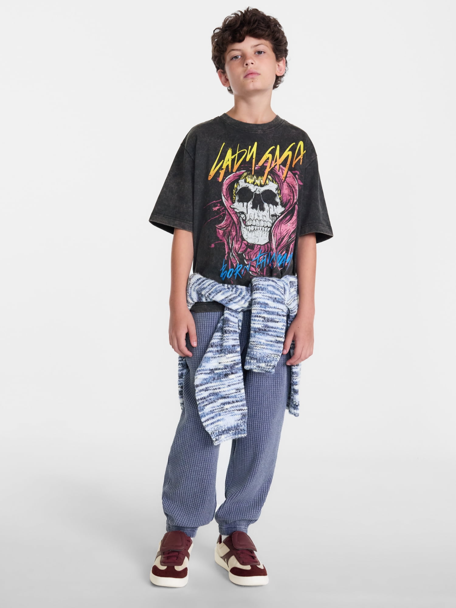 Weekend Academy Boys Lady Gaga Garment Washed Graphic Tee with Short Sleeves, Sizes 4-18