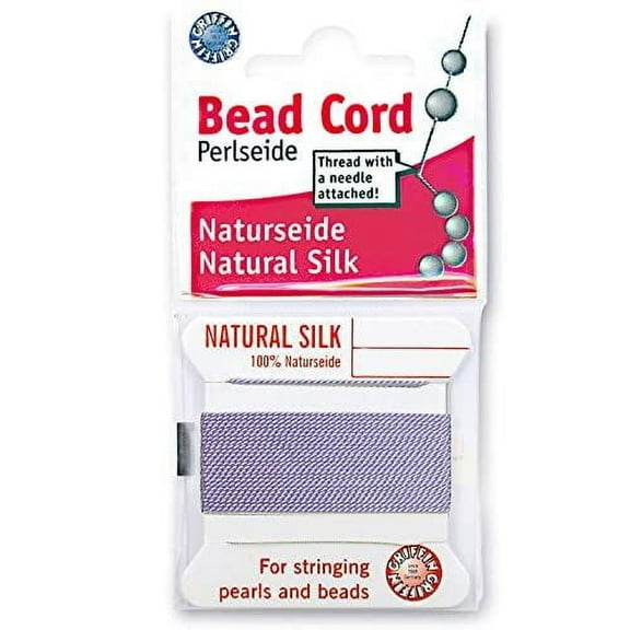 Griffin Silk Bead Cord Perlseide – Lilac Color – Size 3 (0.50mm) – 2 Meters per Card – Stainless Steel Needle Attached – for Knotting Pearls, Gemstones, Crystals and Beads