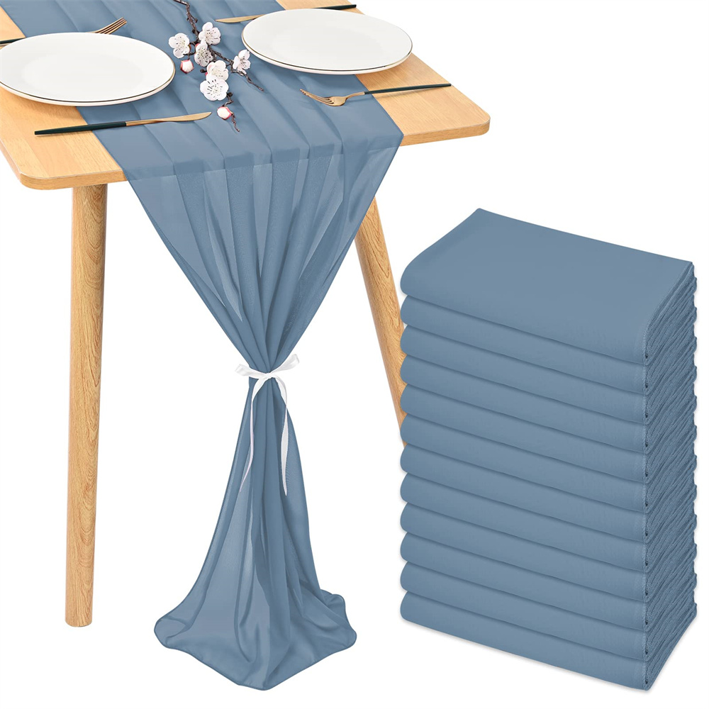 Pesonlook 12 Pack 10Ft Dusty Blue Chiffon Table Runner 28x120 Inches