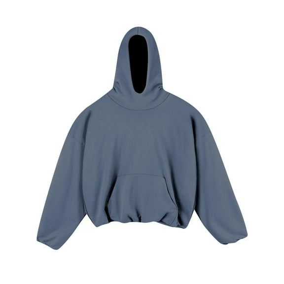 Men's Fleece Cropped Hooded Sweatshirt Oversized Solid Long Sleeve Pullover Kangaroo Pocket Drop Shoulder Pullovers Top