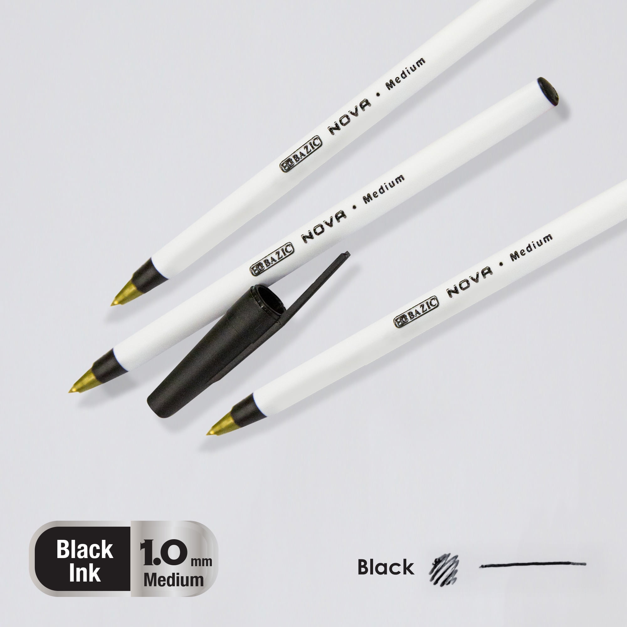 BAZIC Ballpoint Nova Black Color Stick Pens, 1.0 mm, (12/Pack), 24-Pack