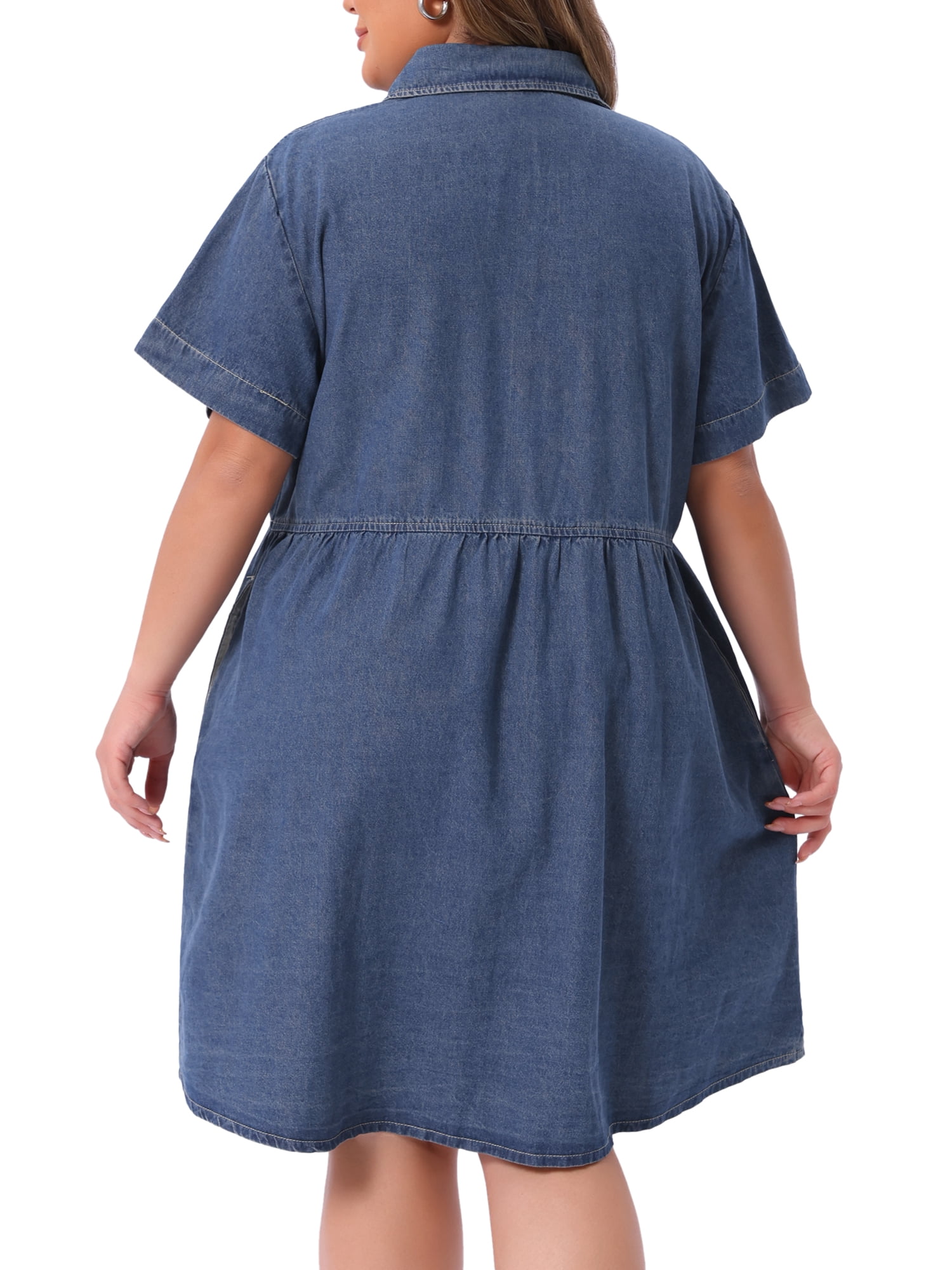 DARING DIVA Women's Plus Size Casual Denim Babydoll Pockets Dress 3X Gray Blue