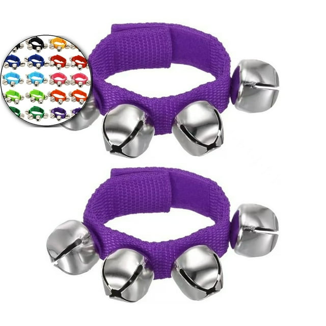Dvruxg 2 Pcs Clochettes de Poignet, Clochettes de Cheville Clochettes de Poignet Bracelet Instruments de Percussion Bande de Rythme Musical 4 Clochettes Argentées pour Fête Noël (Violet)
