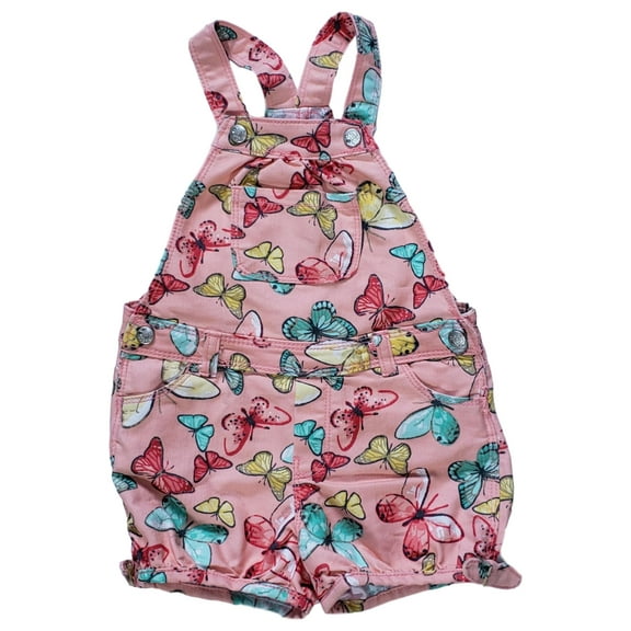 Infant & Toddler Girls Coral Pink Butterfly Print Summer Shortalls Overalls 18M