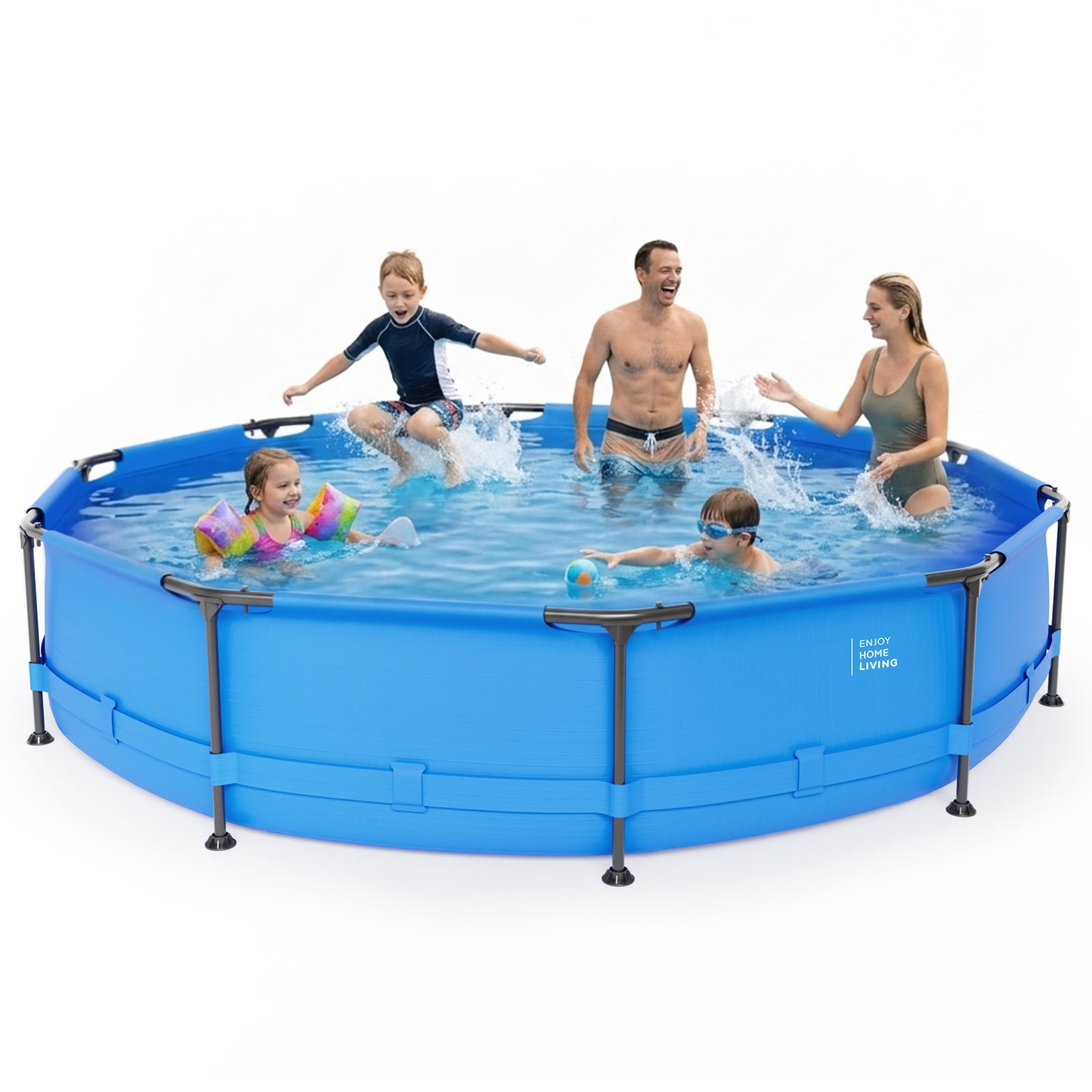 12FT x 30IN Round Above Ground Swimming Pool with Blue Heavy‑Duty Iron Frame for Backyard Patio Garden Family Summer Water Fun
