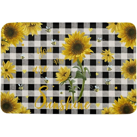 

Pastoral Style Indoor Door Mat Entryway Rug Anti-Skid Doormat Decorative Absorbent Washable Floor Mat for House Patio High Traffic Areas Decorch Quote Words Sunflowers Bee Black Plaid 24x16 Inch