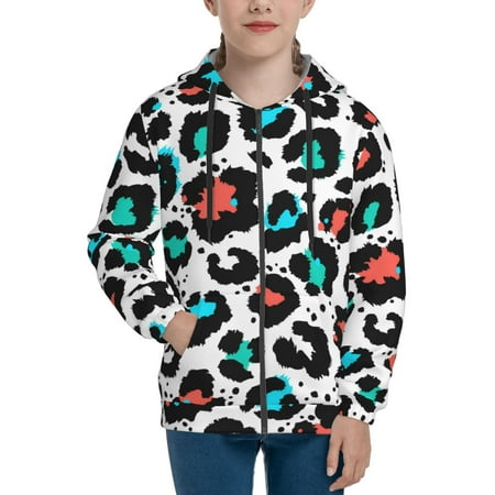 

Hoodies for Women Multicolor Leopard Print Long Sleeve Sweatshirt Drawstring Zip Up Hoodie with Pockets Teen Girl Clothes