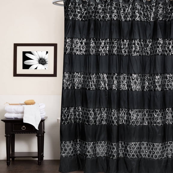 Popular Bath Sinatra Black Collection, 70" x 72" Bathroom Shower Curtain