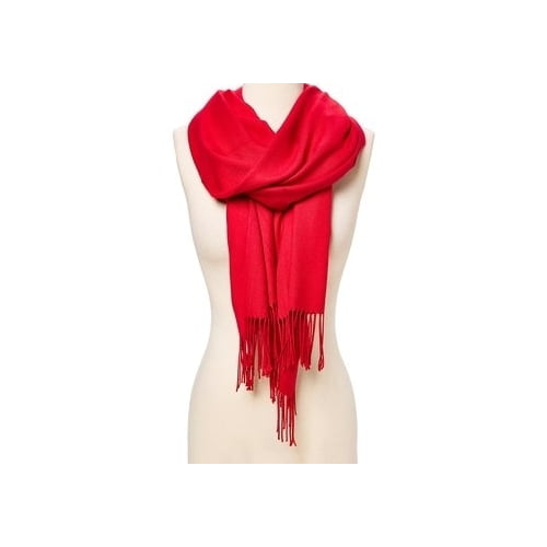 Bright Red Solid Scarfs for Women Fashion Warm Neck Womens Winter Scarves  Pashmina Silk Scarf Wrap with Fringes for Ladies by Oussum 