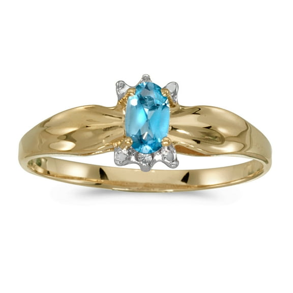 10k Yellow Gold Oval Blue Topaz And Diamond Ring