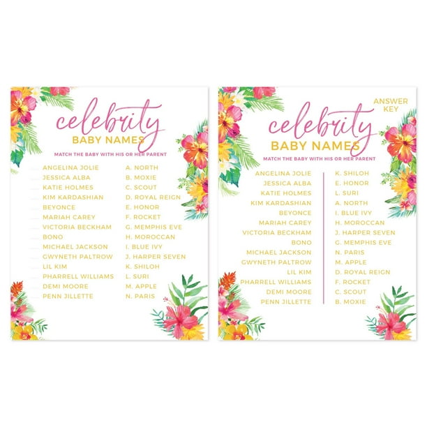Tropical Floral Garden Party Baby Shower Celebrity Name Game Cards Pack Games Activities And Decorations Walmart Com Walmart Com