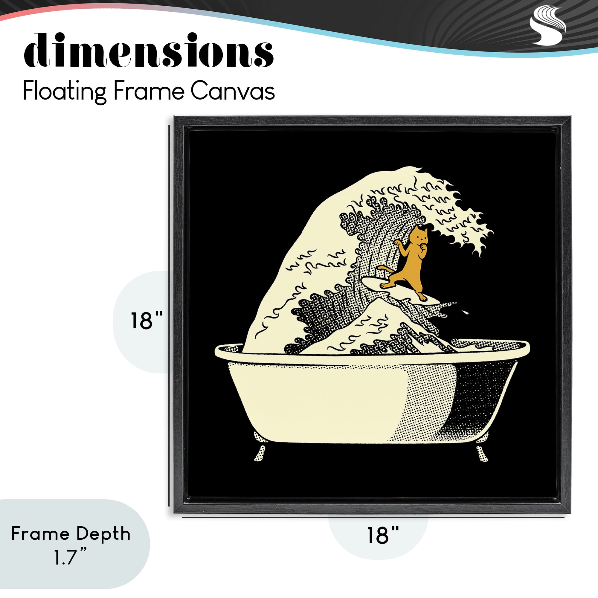 Stupell Industries Kanagawa Bathtub Cat Black Framed Floater Canvas Wall Art, design by Tobe Fonseca
