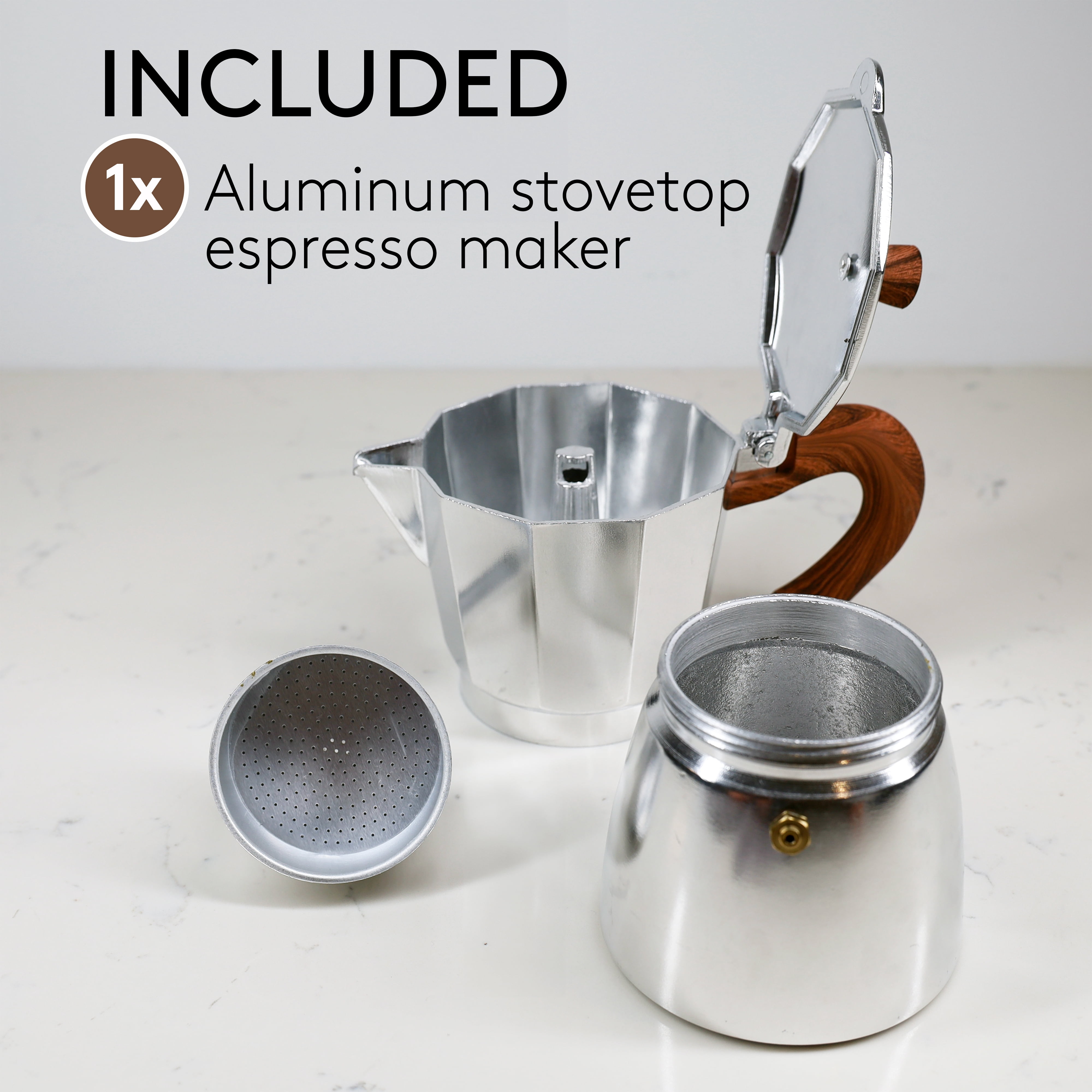 JS Gourmet 6 Cup Aluminum Moka Pot Espresso Coffee Maker with
