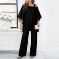 thumbnail image 2 of CIENVNSTG Mother Of The Bride Pant Suits Cold Shoulder Chiffon Ruffle Top And Wide Leg Pants Two Piece Pant Suit Wedding Guest Outfit Black L, 2 of 8