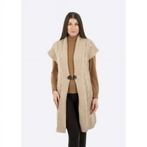 Aran Isle Sleeveless Shawl Collar Buttoned Cardigan Cable & Moss Knit 100% Virgin Wool