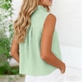 thumbnail image 4 of Women's Casual Shirts Ruffle Collar Striped Sleeveless Blouse Breathable Office Casual Summer Tank Tops Green L, 4 of 6