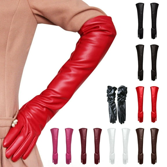 Women's 50cm Long PU Leather Opera Gloves - Elegant Evening Dress Gloves with Matte Finish, Fashion Arm Cover for Formal Events, Wedding, Cosplay, Photoshoot