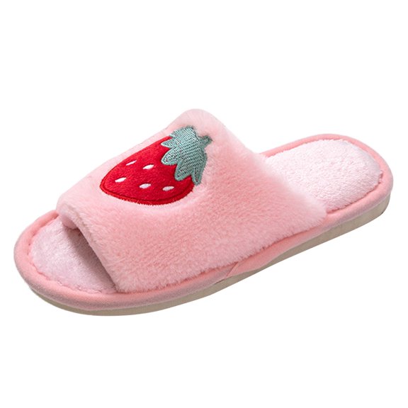 NOKIO Women's F𝗋𝗎it Pattern Fuzzy Slippers Cute Watermelon Ca𝗋𝗍oon Slipper Cozy Open Toe Bedroom Slides S𝗅ip On Cotton Home Shoes Lightweight Travel Portable Footwear