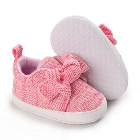 

Baby Shoes Girls Infant Sneakers Breathable Walking Shoes with Bow Non-Slip Rubber Sole Toddler Crib First Walker Shoes (0-18 Months) 2/M Size