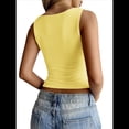 thumbnail image 3 of Camiseta Sin Mangas con Cuello Cuadrado para Mujer, de Doble Capa, Básica, para Entrenamiento de Verano, Informal Amarillo L, 3 of 7
