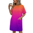 thumbnail image 3 of Dresses for Women Plus Size Solid Short Sleeve Dresses for Women Round Neck Bandage Women's Dresses Ladies Skirt, Orange-XL, 3 of 7