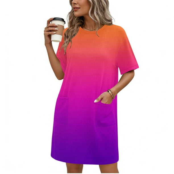 TaTaai Women's Casual Solid Color Round Neck Short Sleeve Midi Dress with Side Pockets Fashion Simple Style Soft Comfortable Stretchy Dress for Spring Summer Daily Wear Gift