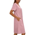 thumbnail image 3 of jtjvou Women's Front Zipper House Coat Short Sleeve Robe Lounge Zip Up Dress Loose Comfort Nightgown with Pockets Pink M, 3 of 6