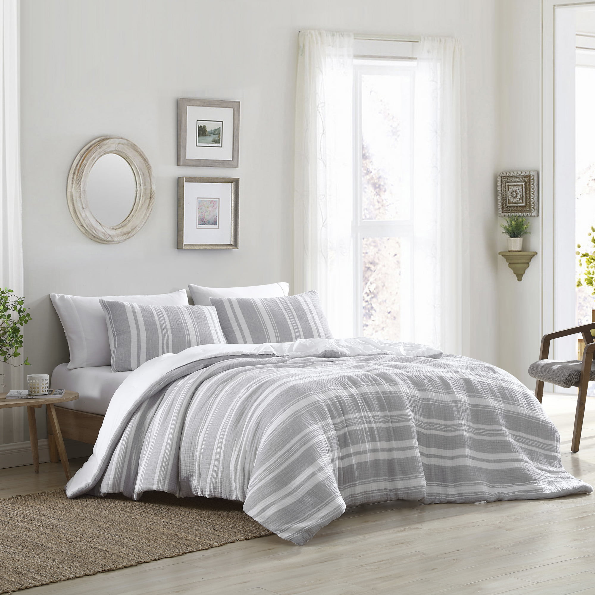 Brielle Home Quartz Stripe Cotton Gauze Comforter Set - Walmart.com