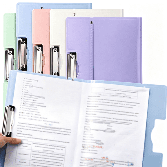 Twfbrm Foldable Clipboard, A3 Size Plastic Clip Boards with Metal Clip and Elastic Band, 360 Degree Binder Clipboard, Portable Waterproof Document Organizer, File Folder for Office Supplies