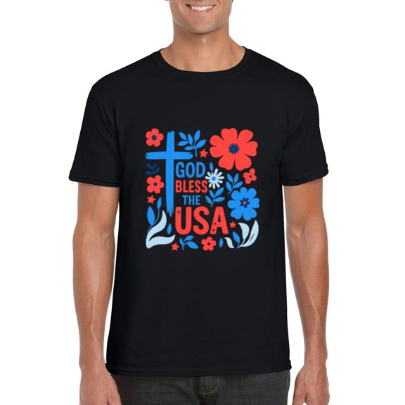 Retro Boho Floral God Bless The USA Christian 4th July T-Shirt, for men & women, up to size 5XL