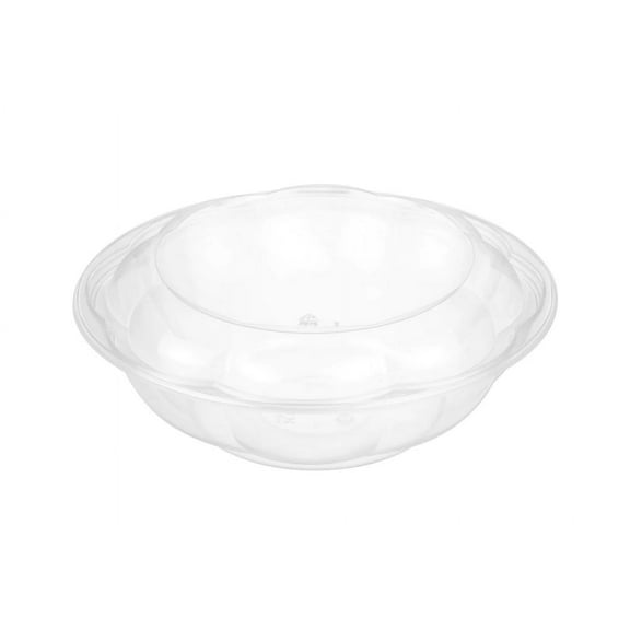 VeZee 64 Oz Disposable BPA Free Rose Bowl / Salad Containers with Lids in Clear Plastic Disposable for a Fresh Airtight Seal, Portable Serving Bowl Set for Meal Prep & Preserve Freshness:(Qty=25)