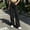 Black, variant on Women's Solid Color Straight Leg Pants, Elastic Waist, Button & Zipper Closure, Casual Trousers with Pockets Black S