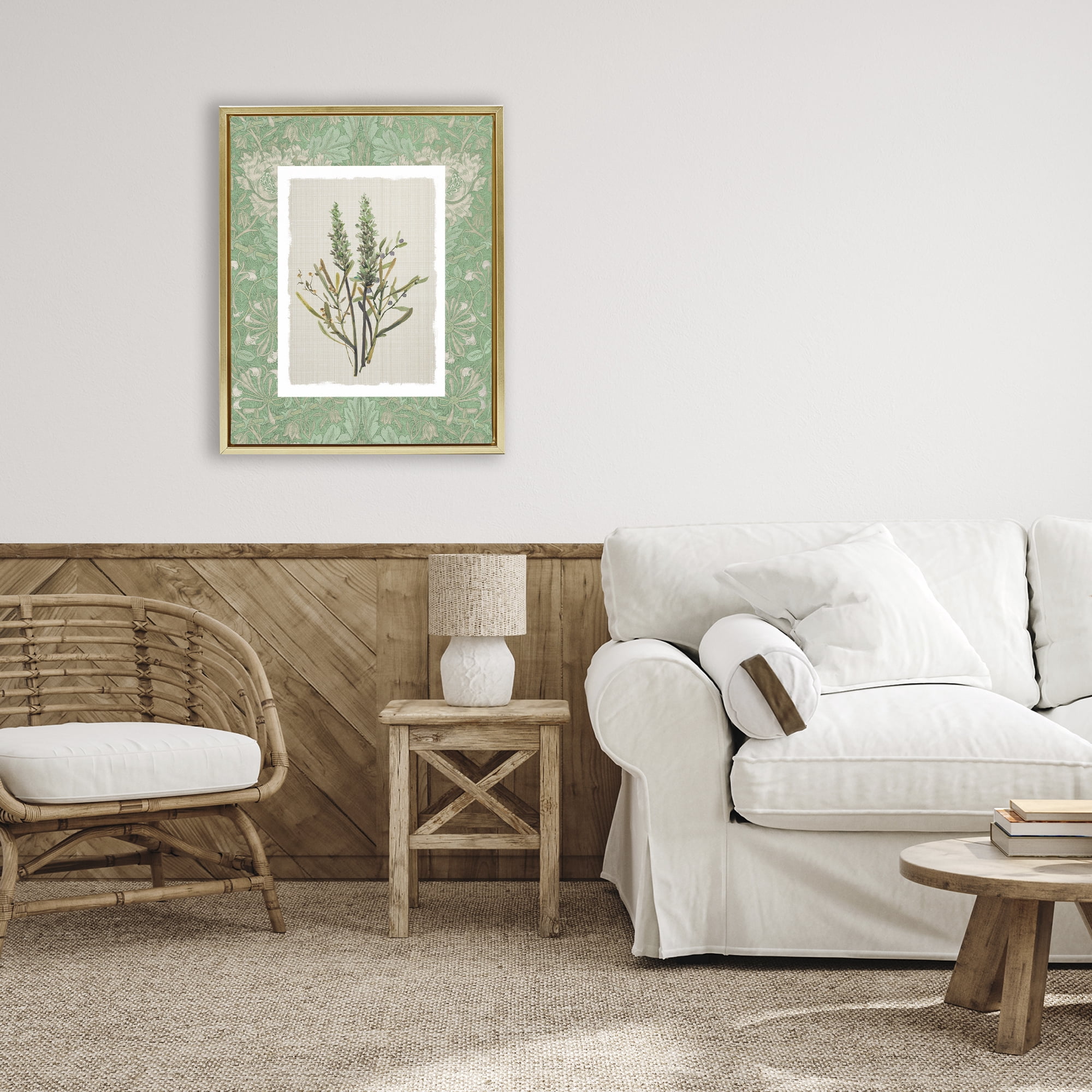 Stupell Industries Antique Foliage in Green Gold Framed Floater Canvas Wall Art, design by Carol Robinson