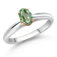 thumbnail image 2 of Gem Stone King 10K 2 Tone Gold Green Sapphire Ring for Women (0.55 Cttw, Gemstone September Birthstone, Oval 6X4MM, Available in Size 5, 6, 7, 8, 9), 2 of 4