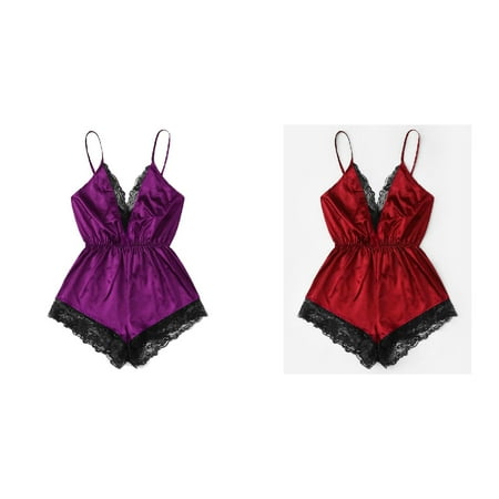 (2-Pack) 2025 New Womeny Christmas for Women V-Neck Lace Splice Holiday for Women Plus Size Bodysuit Sleepwear Bodydoll